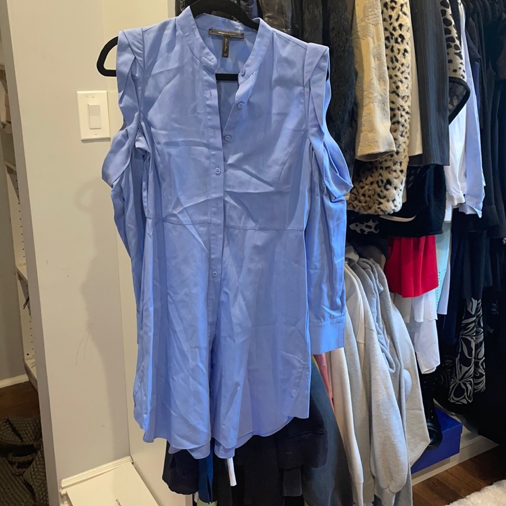 BCBG Blue cut-out shoulder dress.